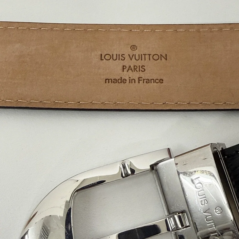 Louis Vuitton Epi Leather Belt Black Silver Tone Metal Buckle Size 90 36